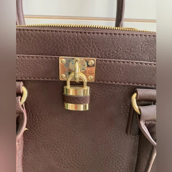 Charming Charlie Dark Brown Satchel with Gold Hardware - Picture 2 of 6